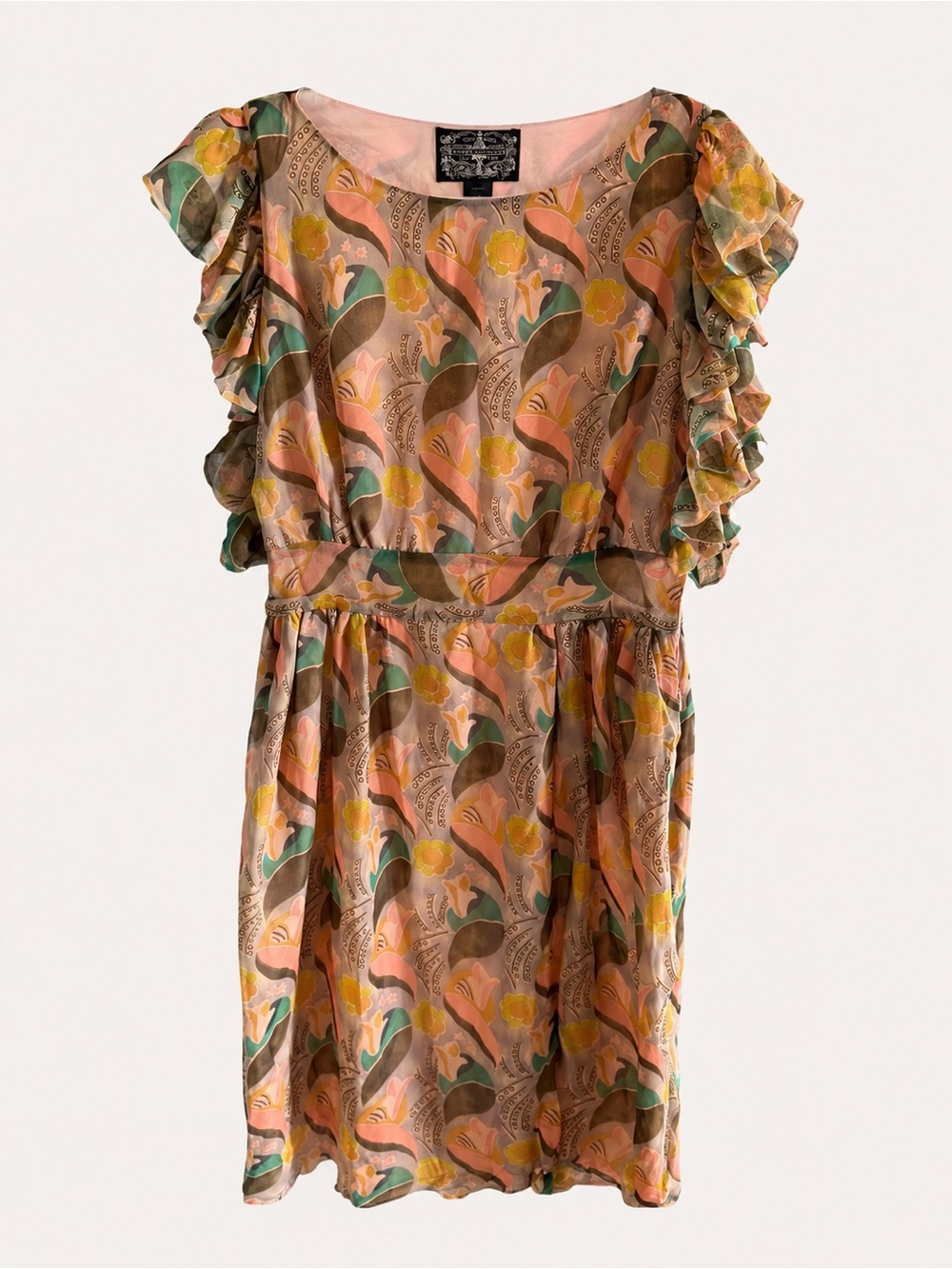 James Coviello 100% Silk Ruffle Sleeve Floral Dress Size 4